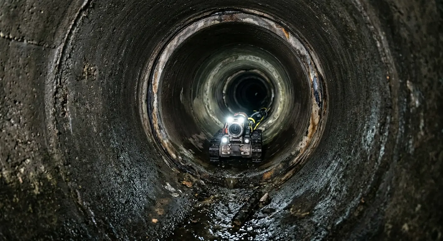 Robotic sewer camera inspecting pipe interior for Sewer Line Cleaning in Liberty Lake